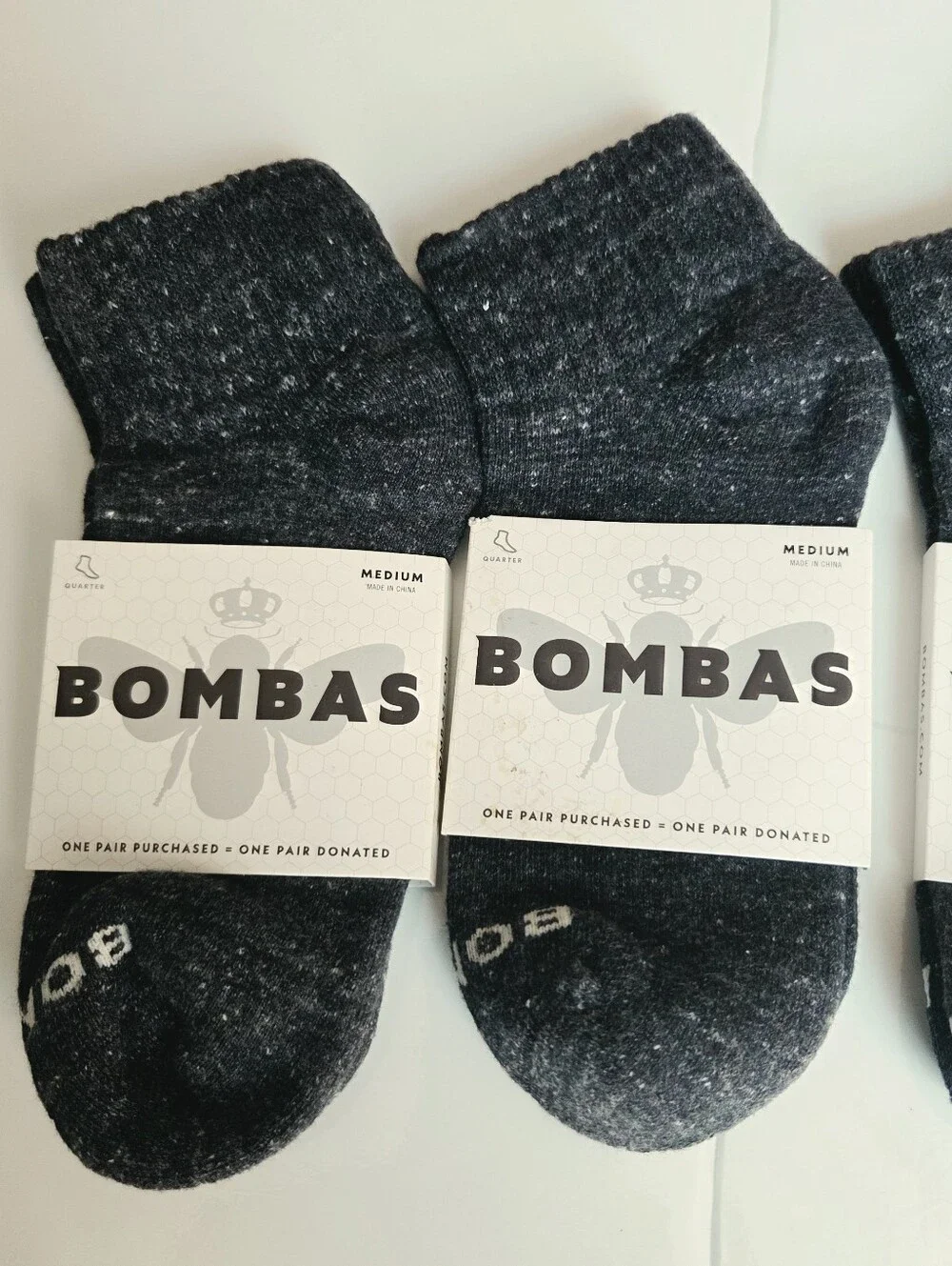 4 Pairs Of Bombas Quarter Gray Socks Size M